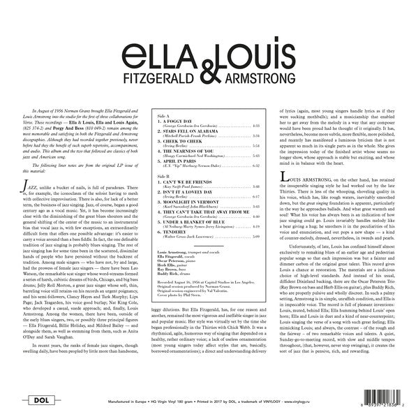 Ella Fitzgerald & Louis Armstrong : Ella And Louis (LP, Album, Mono, RE, 180)