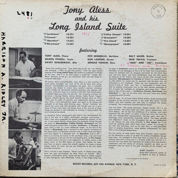 Tony Aless : Tony Aless And His Long Island Suite (LP, Album, Mono, RE)