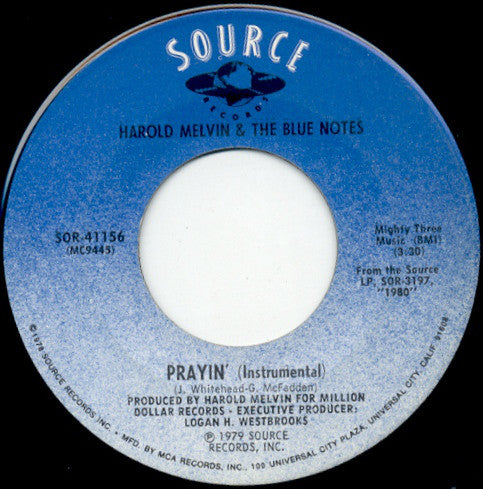 Harold Melvin And The Blue Notes : Prayin' (7", Pin)