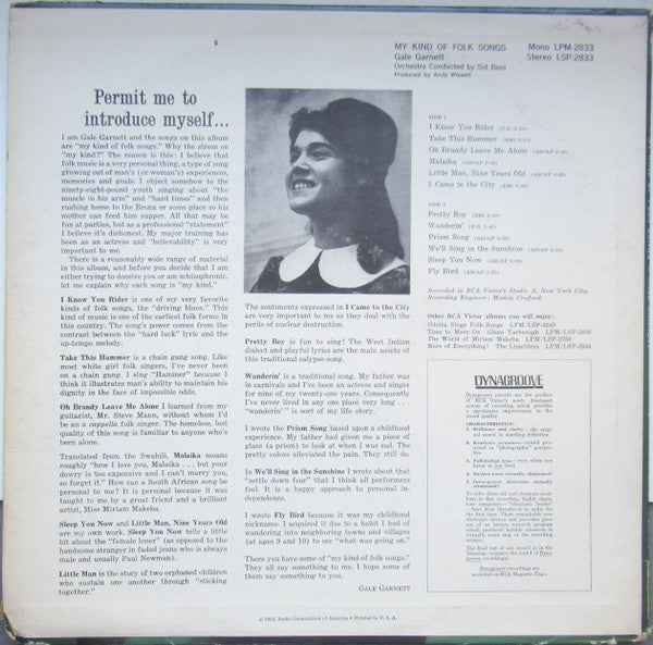 Gale Garnett : My Kind Of Folk Songs (LP, Album, RP)