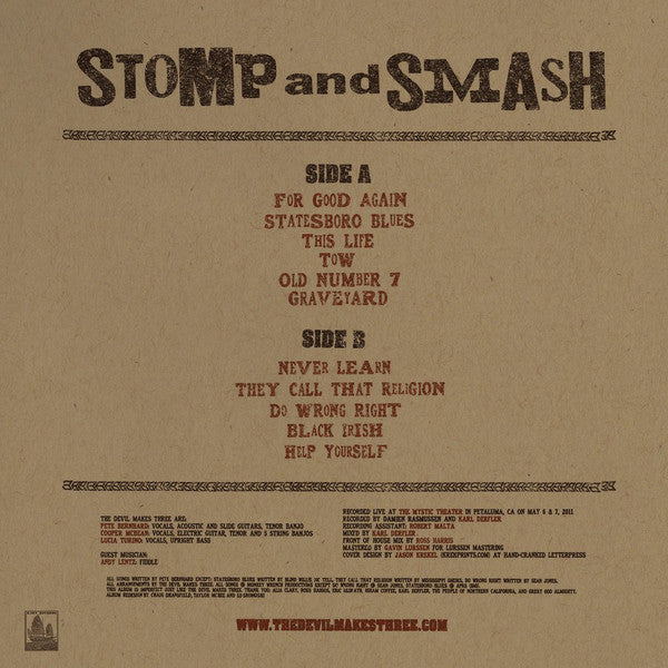 The Devil Makes Three : Stomp And Smash: Live At The Mystic Theatre (LP, Bla)