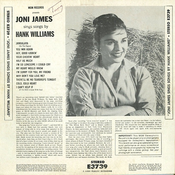 Joni James : Joni James Sings Songs Of Hank Williams (LP)