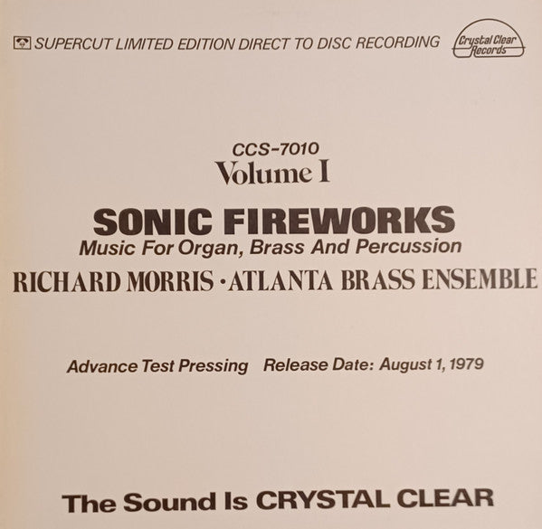 Richard Morris (9) / Atlanta Brass Ensemble : Sonic Fireworks Volume 1 (LP, Ltd, TP, Adv)