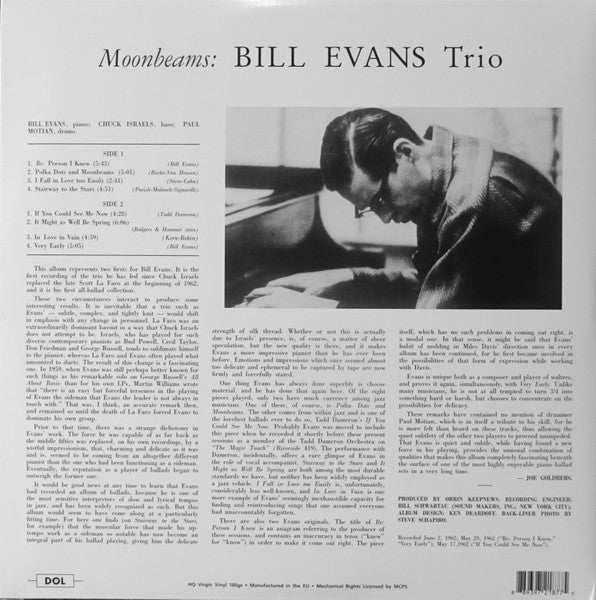 The Bill Evans Trio : Moon Beams (LP, Album, RE, 180)