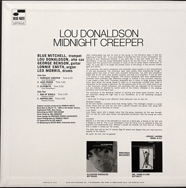 Lou Donaldson : Midnight Creeper (LP, Album, RE, 180)