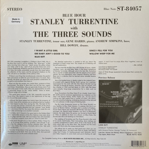 Stanley Turrentine With The 3 Sounds* : Blue Hour (LP, Album, RE, 180)