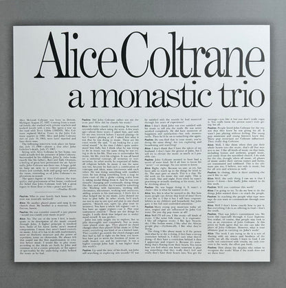 Alice Coltrane : A Monastic Trio (LP, Album, Ltd, RE, Yel)