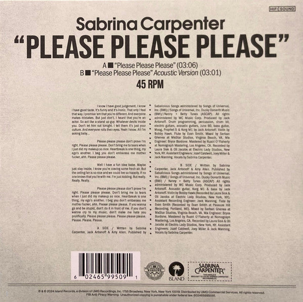 Sabrina Carpenter : Please Please Please (7", Single, Glo)