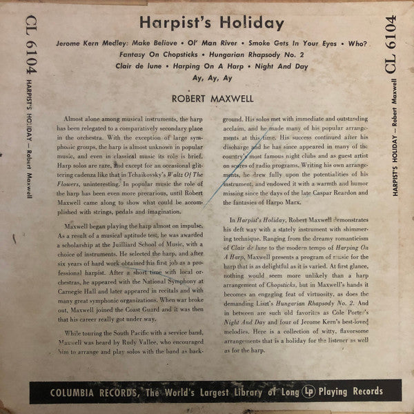 Robert Maxwell : Harpist's Holiday (10", Album)