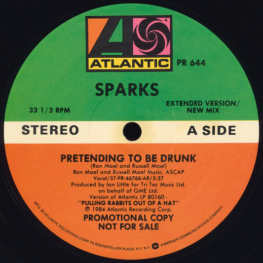 Sparks : Pretending To Be Drunk (12", Promo)