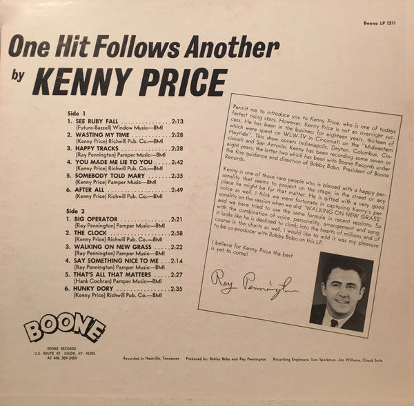 Kenny Price : One Hit Follows Another (LP, Mono, Promo, W/Lbl)