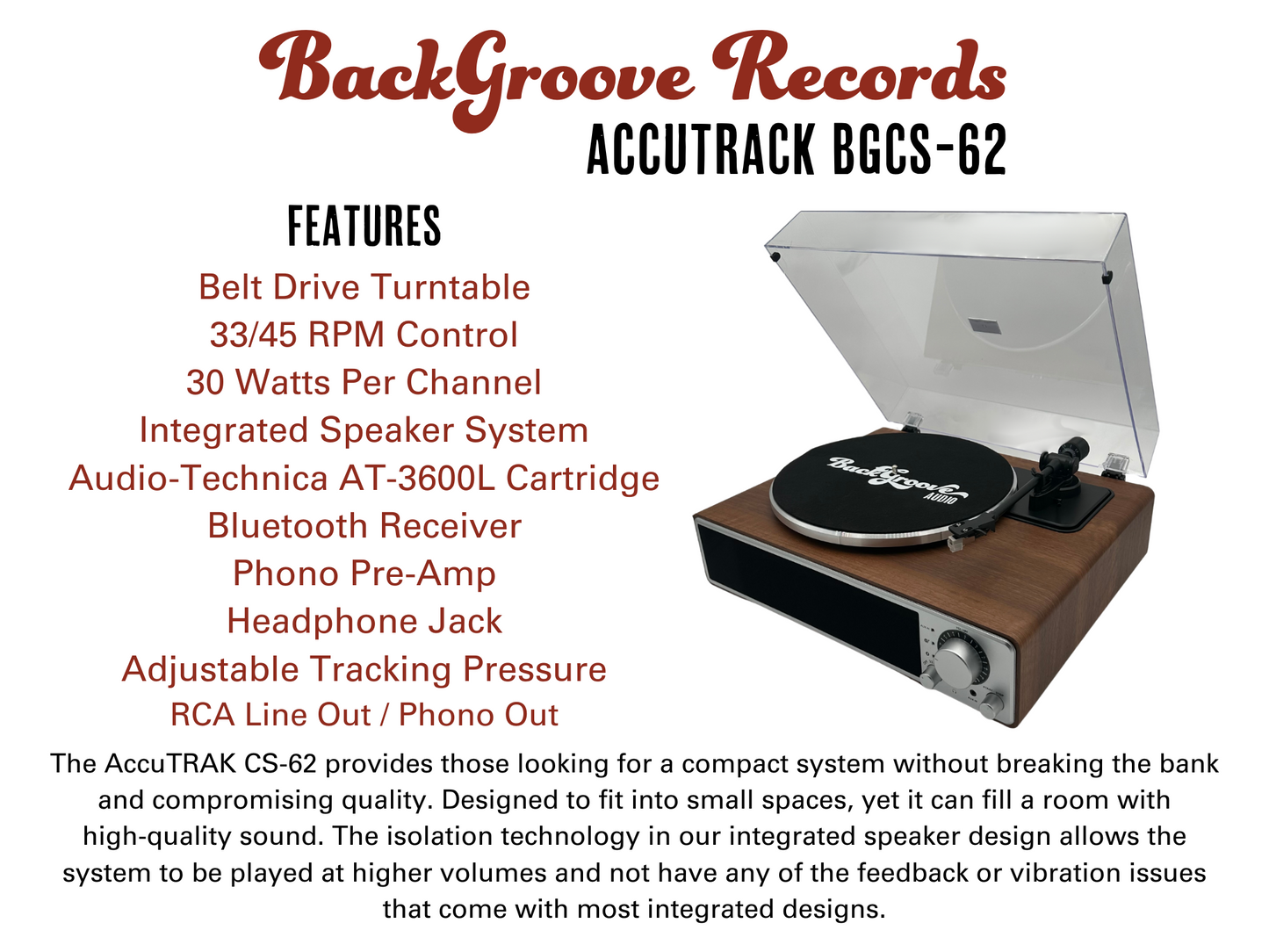 Backgroove AccuTRAK CS-62 All-In-One Turntable System