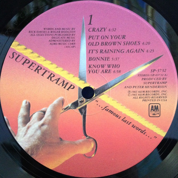 Supertramp : "...Famous Last Words..." (LP, Album, Ind)