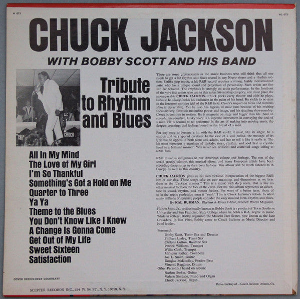 Chuck Jackson With Bobby Scott And His Orchestra - Tribute To Rhythm And  Blues (LP, Album, Pit)