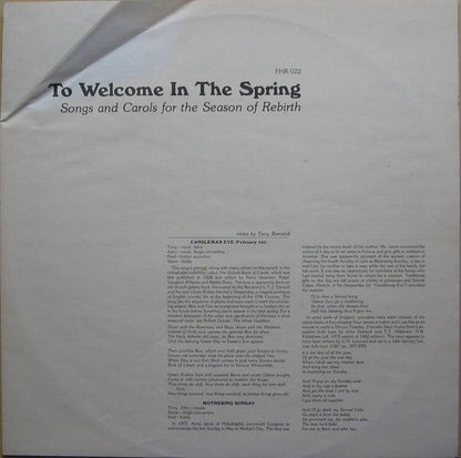 John Roberts (11), Tony Barrand, Fred Breunig, Steve Woodruff : To Welcome In The Spring (LP, Album, Gre)