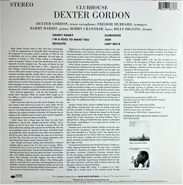 Dexter Gordon : Clubhouse (LP, Album, RE, 180)