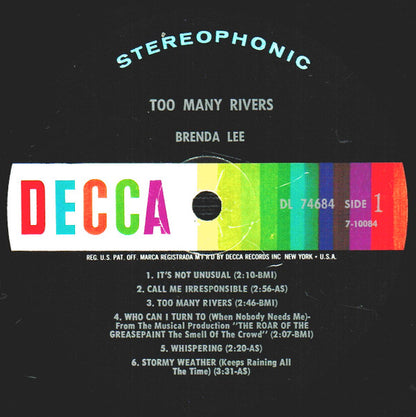 Brenda Lee : Too Many Rivers (LP, Album, Glo)