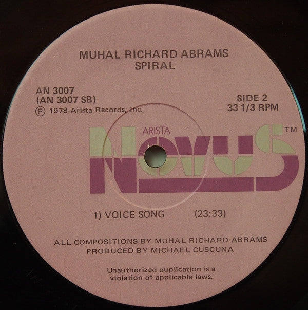 Muhal Richard Abrams : Spiral: Live At Montreux 1978 (LP, Album)