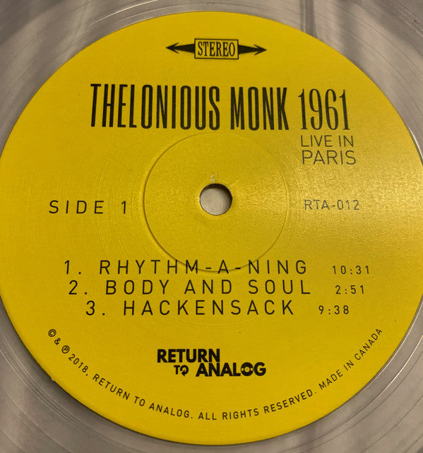 Thelonious Monk : 1961 Live In Paris (LP, Album, Ltd, Num, Tra)