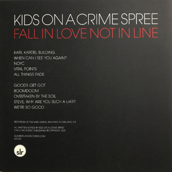 Buy Kids On A Crime Spree : Fall In Love Not In Line (LP, Album, Bla ...