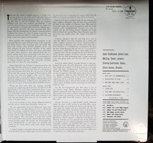John Coltrane And Johnny Hartman - John Coltrane and Johnny Hartman (LP,  Album, RE, 180)