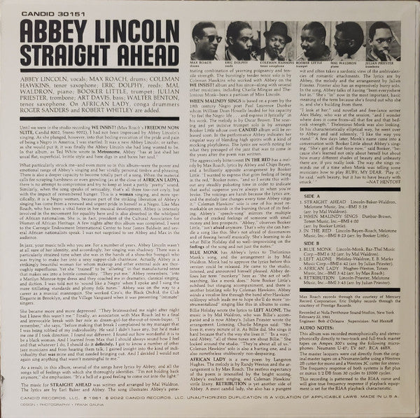 Abbey Lincoln : Straight Ahead (LP, Album, RE, RM, 180)