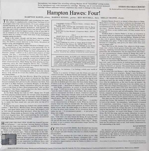 Hampton Hawes !!!! With Barney Kessel, Shelly Manne & Red Mitchell - Four!  (LP, Album, RE, 180)