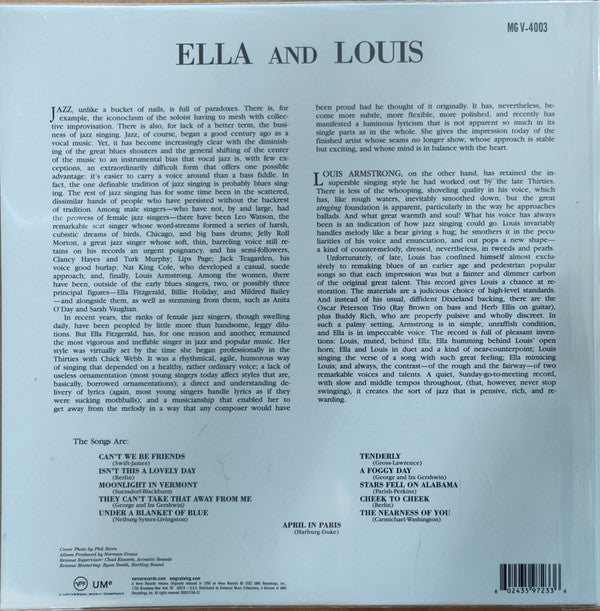 Ella Fitzgerald And Louis Armstrong : Ella And Louis (LP, Album, Mono, RE, 180)