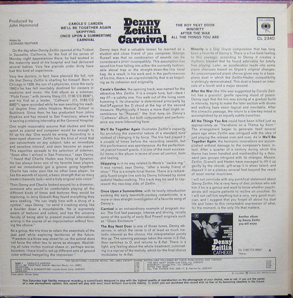 Denny Zeitlin : Carnival (LP, Album, Mono, Promo)