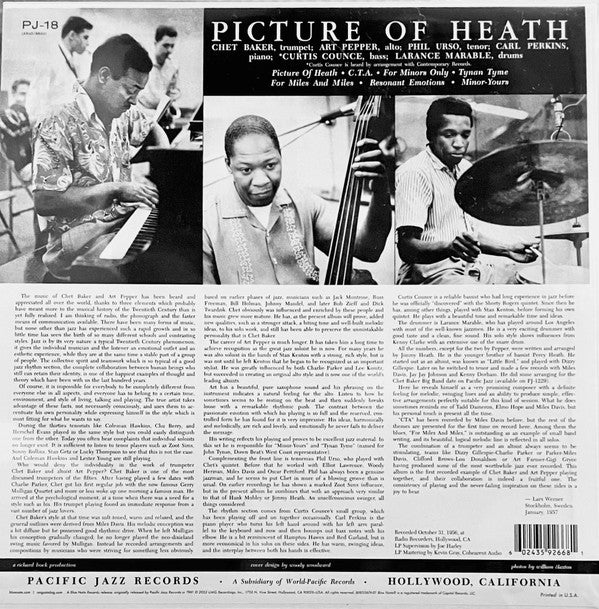 Chet Baker, Art Pepper, Phil Urso : Picture Of Heath (LP,Album,Reissue,Remastered,Mono)