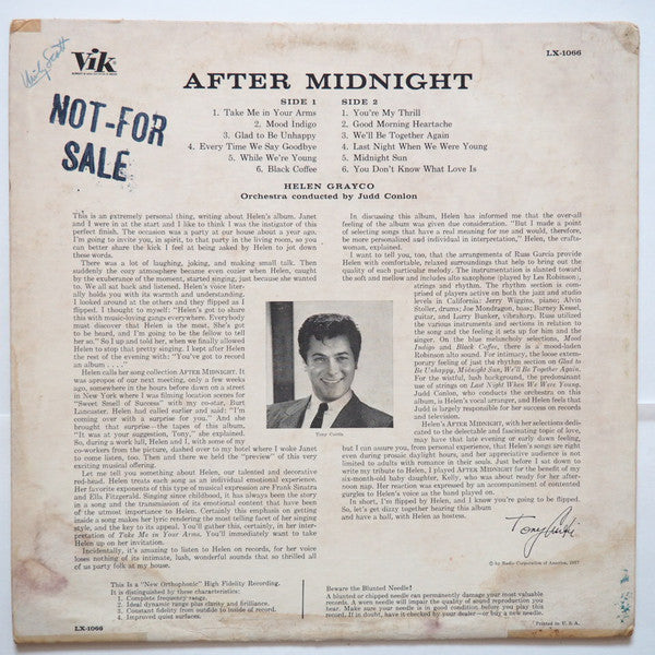 Helen Grayco : After Midnight (LP, Album, Mono)