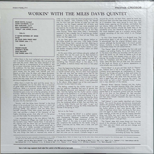 Miles Davis Quintet, The : Workin’ With The Miles Davis Quintet (LP,Album,Reissue,Mono)