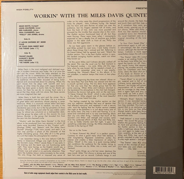 Miles Davis Quintet, The : Workin’ With The Miles Davis Quintet (LP,Album,Reissue,Mono)