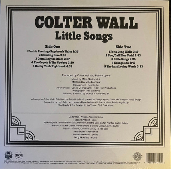 Colter Wall : Little Songs (LP,Limited Edition,Stereo)