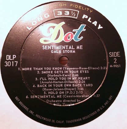 Gale Storm : Sentimental Me (LP, Album, Mono)