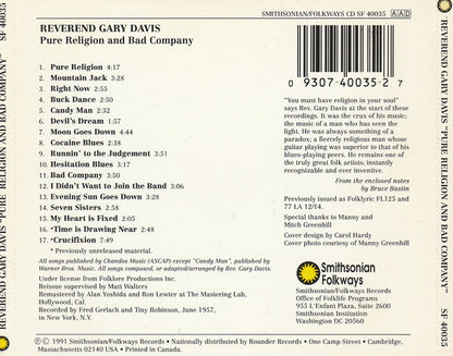 Rev. Gary Davis : Pure Religion And Bad Company (CD, Album, RE)