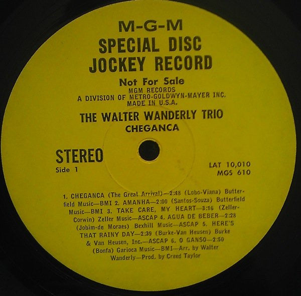 Walter Wanderley Trio : Cheganca (LP, Album, Promo, RE, Yel)