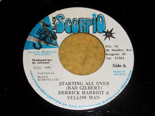 Derrick Harriott / Yellowman : Starting All Over Again (Bad Gilbert) (7")