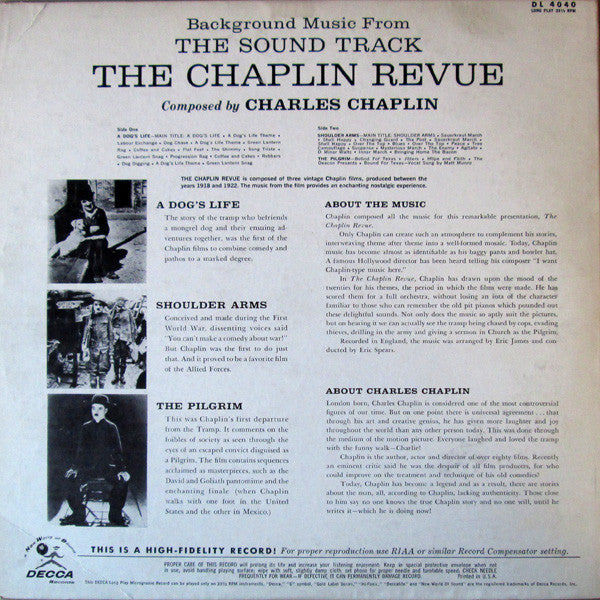 Charlie Chaplin : The Chaplin Revue (Background Music From The Sound Track) (LP, Mono, Promo)