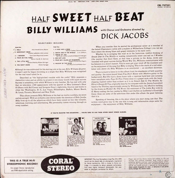 Billy Williams (5) : Half Sweet Half Beat (LP)