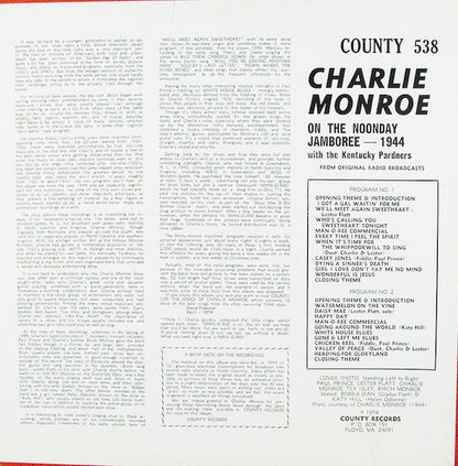 Charlie Monroe : Charlie Monroe On The Noonday Jamboree - 1944 (LP, Album)