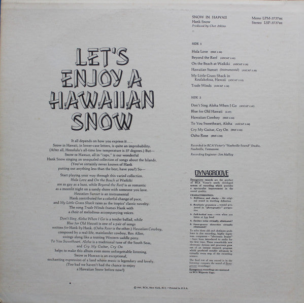 Hank Snow : Snow In Hawaii (LP, Album)