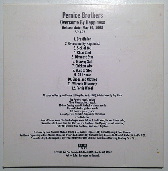 Pernice Brothers : Overcome By Happiness (CD, Album, Promo)