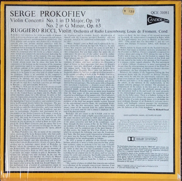 Sergei Prokofiev, Ruggiero Ricci, Orchestra Of Radio Luxembourg, Louis De Froment : Violin Concerti Nos. 1 & 2 (LP, Quad)