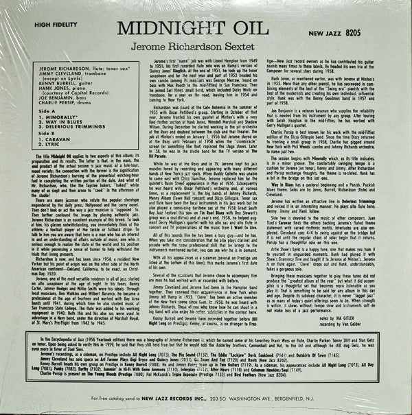 Jerome Richardson : Midnight Oil (LP, Album, Mono, RE)