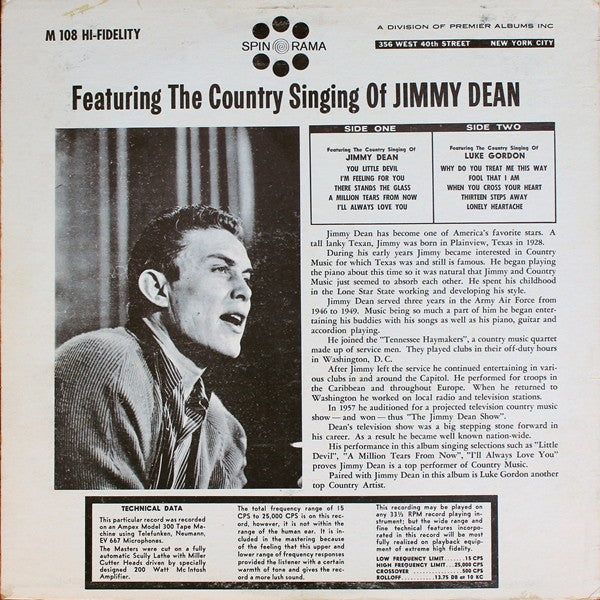 Jimmy Dean With Luke Gordon (2) : Featuring The Country Singing Of Jimmy Dean With Luke Gordon (LP, Album)