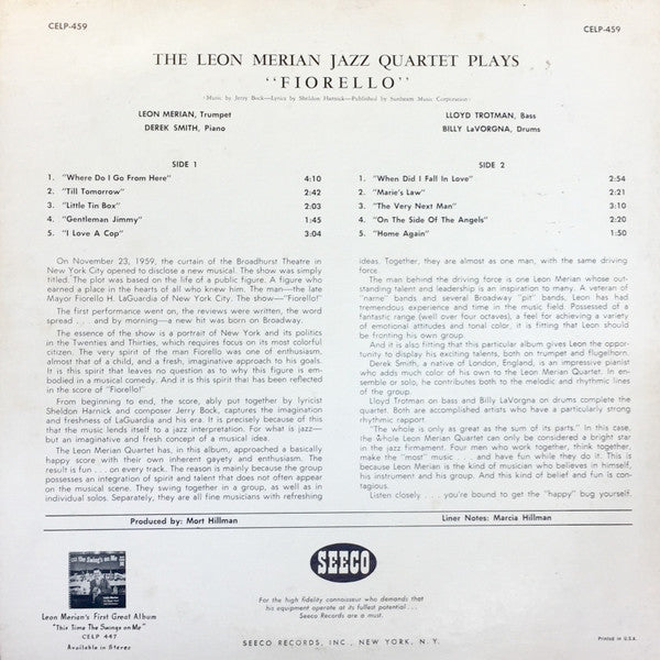 The Leon Merian Jazz Quartet : Plays Fiorello! (LP)