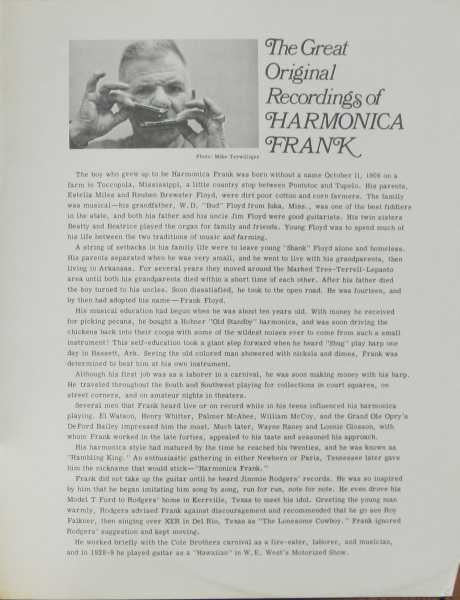 Harmonica Frank Floyd : The Great Original Recordings Of Harmonica Frank (1951-58) (LP, Comp, Mono)