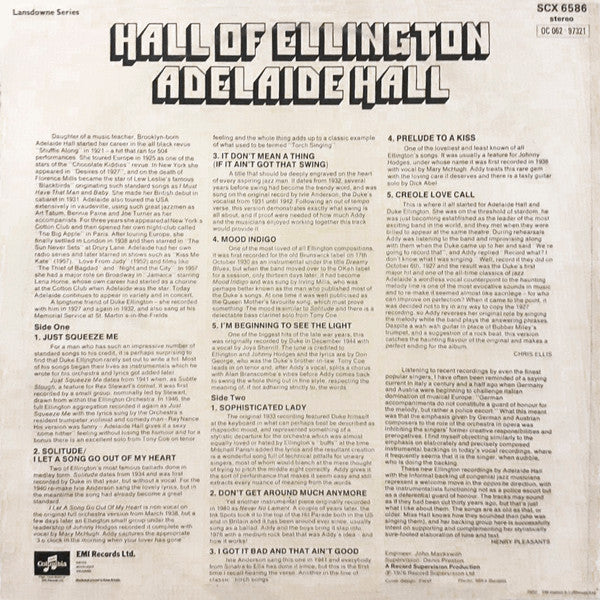 Adelaide Hall : Hall of Ellington (LP, Album)