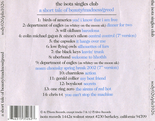 Various : The Isota Singles Club: A Short Tale Of Beauty/Madness/Greed (CD, Comp)